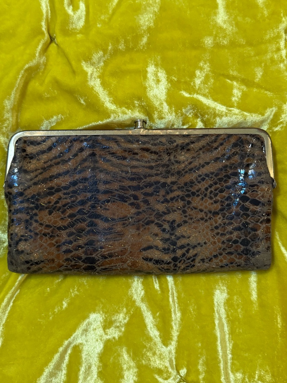 HOBO Brown Snake-Embossed Clutch with Gold-Tone Frame - Picture 12 of 12